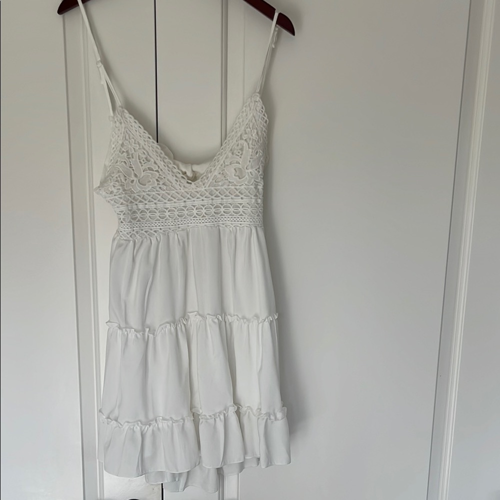 White Lace Like Bodice Tiered Dress Graduation